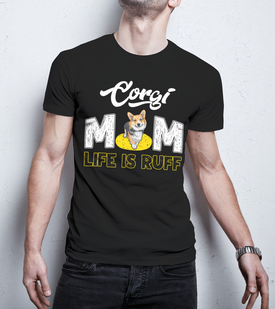 Corgi Mom Life Is Ruff Corgi On Yellow Rug T-Shirt