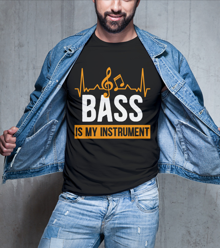 BASS Is My Instrument With Musical Notes And Heartbeat Line T-Shirt