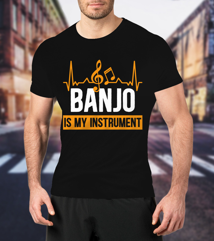 Banjo Is My Instrument With Musical Symbols And Sound Waves T-Shirt