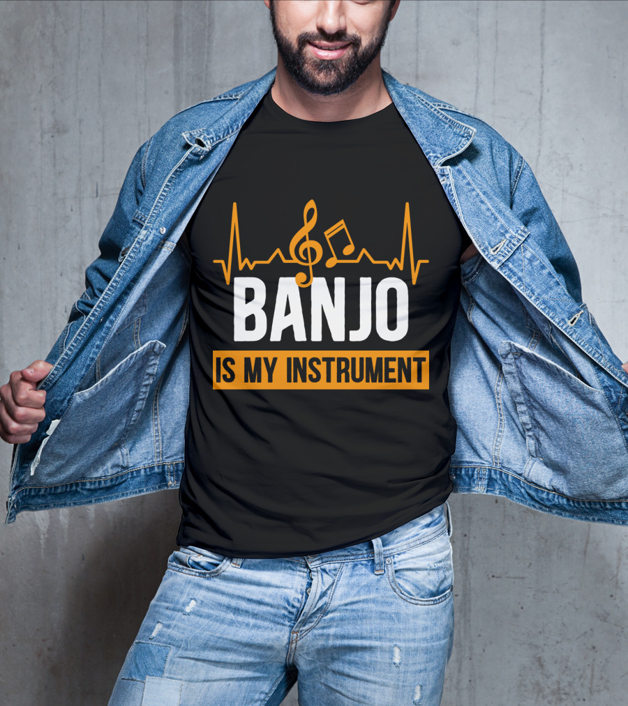 Banjo Is My Instrument With Musical Symbols And Sound Waves T-Shirt