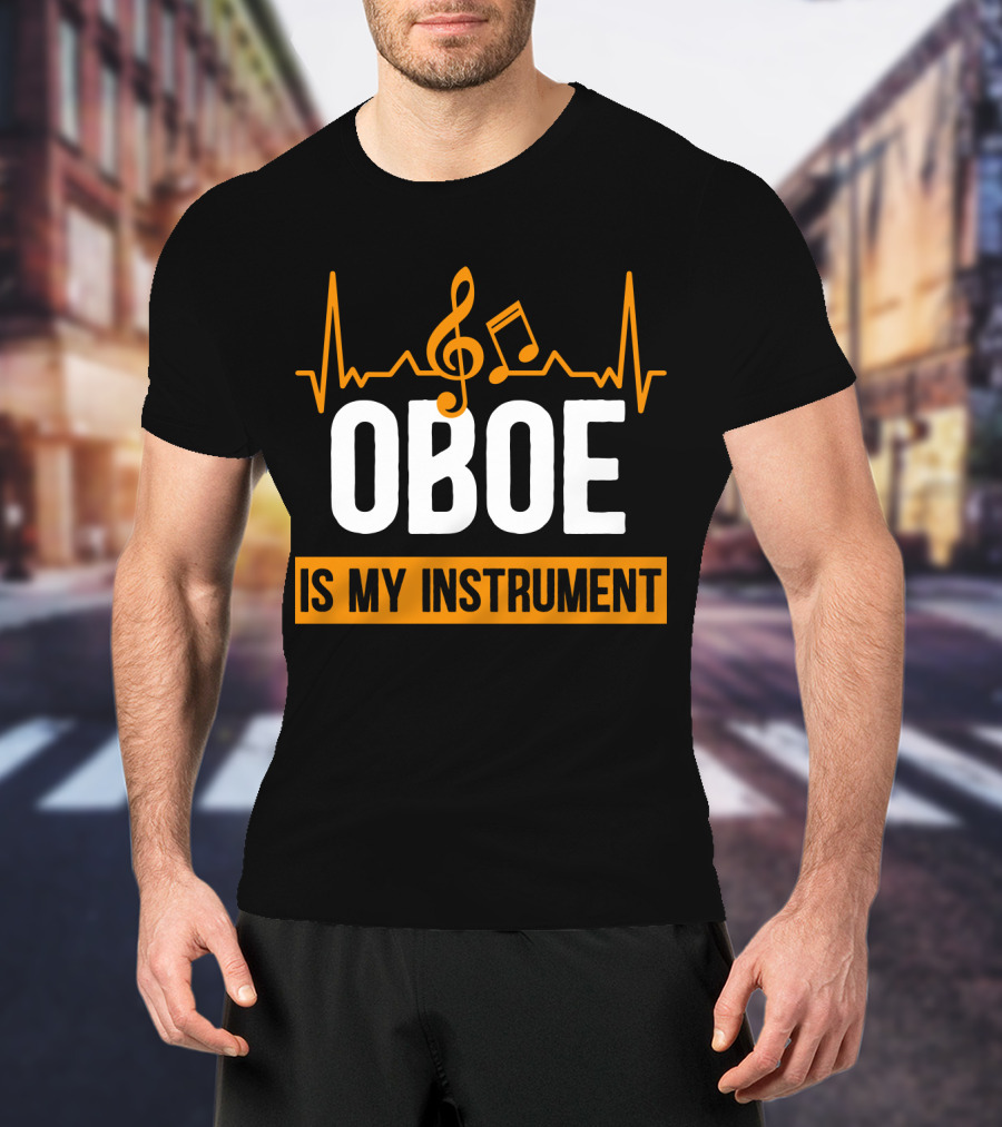 Oboe Is My Instrument Musical Heartbeat With Treble Clef And Note T-Shirt