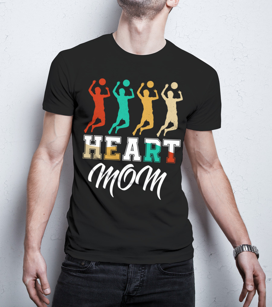 Volleyball Heart Mom Retro Silhouette Players T-Shirt
