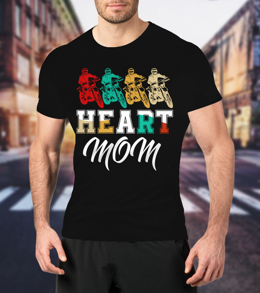 Heart Mom Dirt Bike Racing T-Shirt