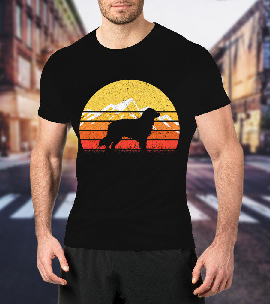Retro Vintage Australian Shepherd Dog Silhouette Sunset Mountain Scene T-Shirt