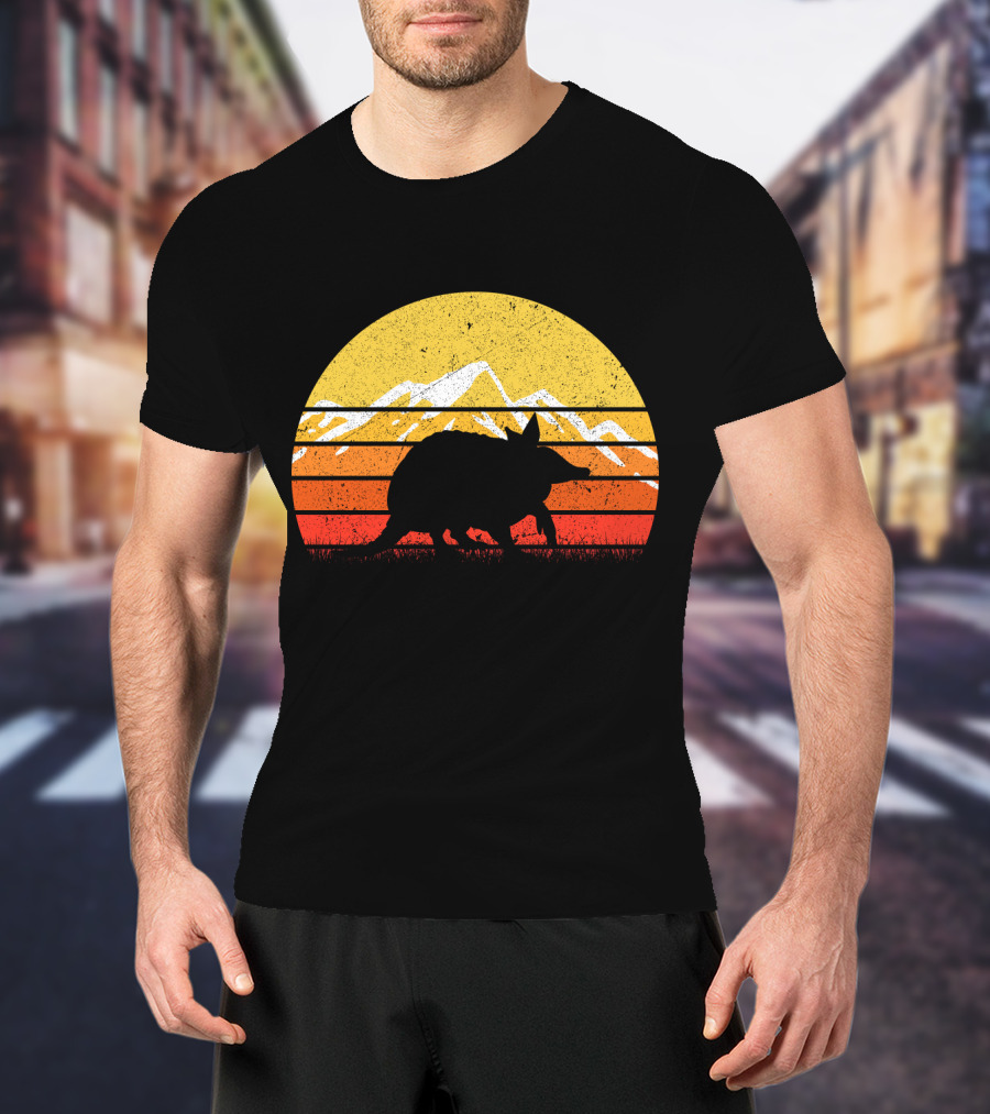 Retro Vintage Armadillo Silhouette With Sunrise Mountains T-Shirt