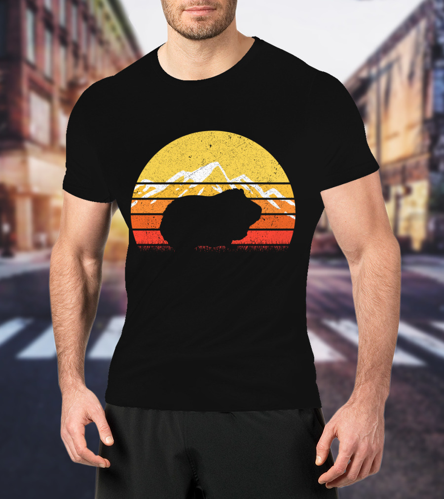 Retro Vintage Guinea Pig Silhouette With Mountain Sunset T-Shirt