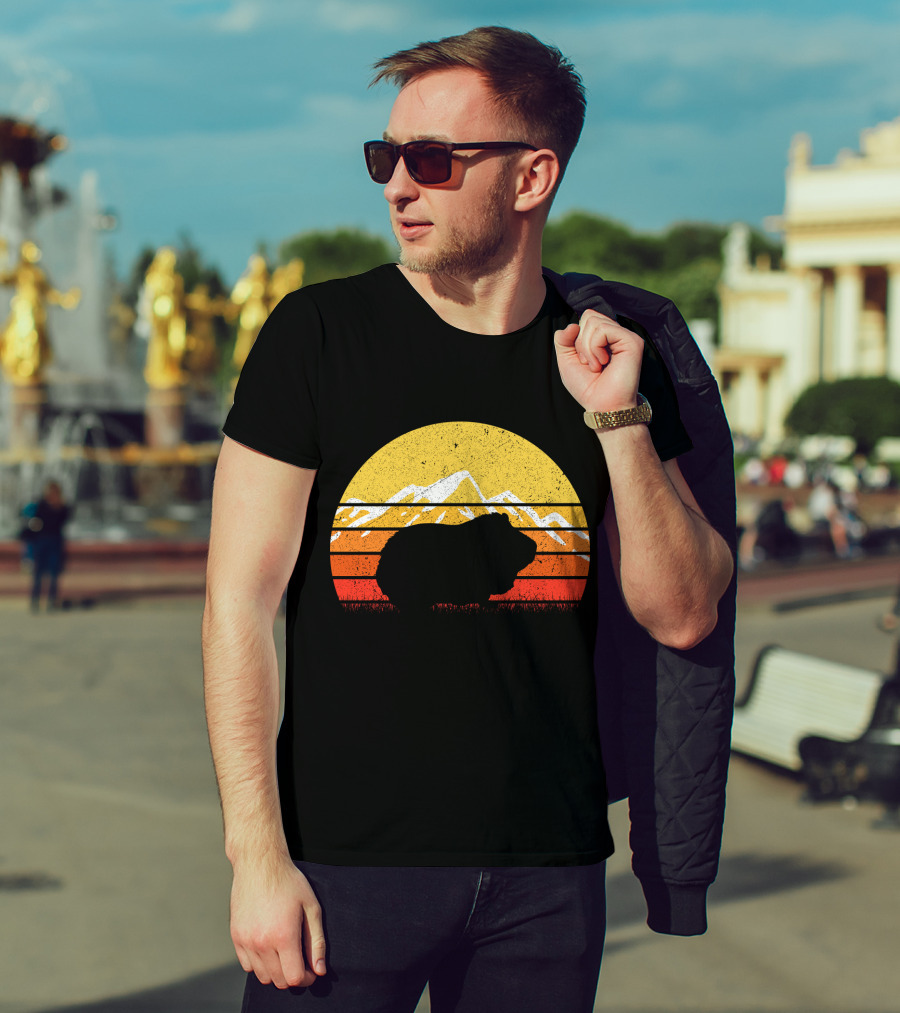 Retro Vintage Guinea Pig Silhouette With Mountain Sunset T-Shirt