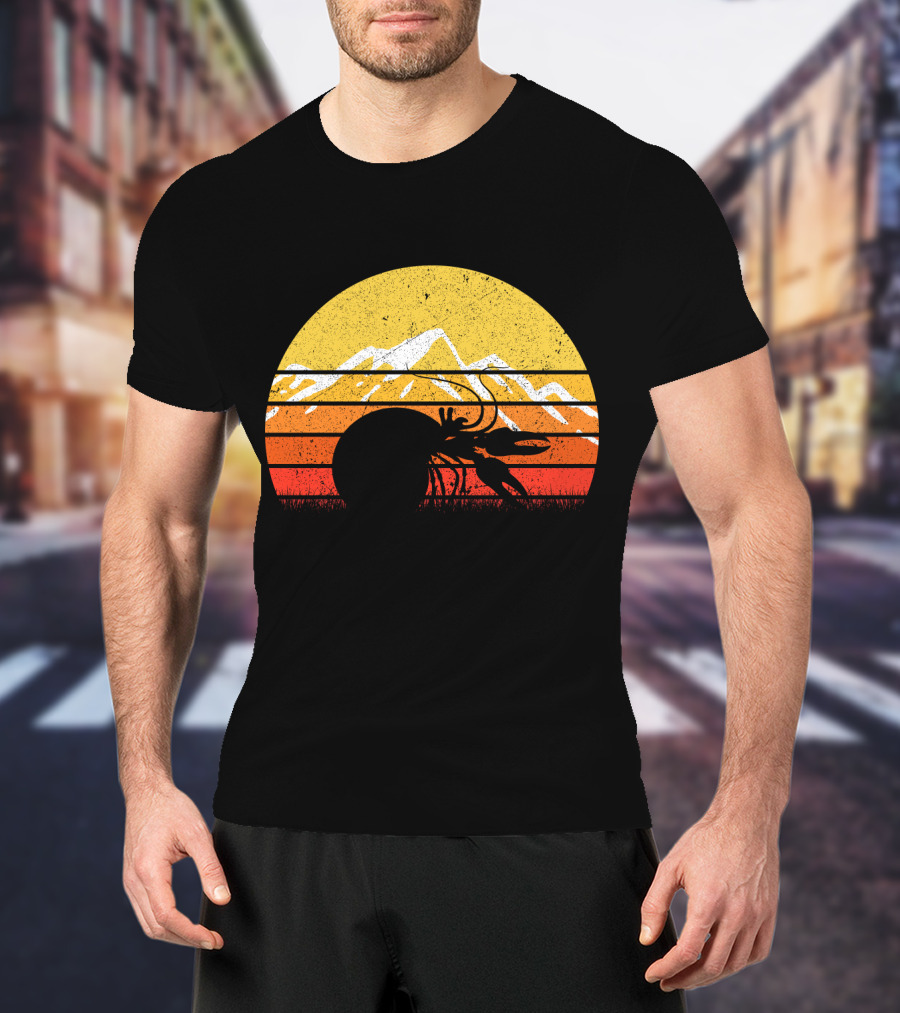 Retro Vintage Hermit Crab Sunset Silhouette Mountains T-Shirt