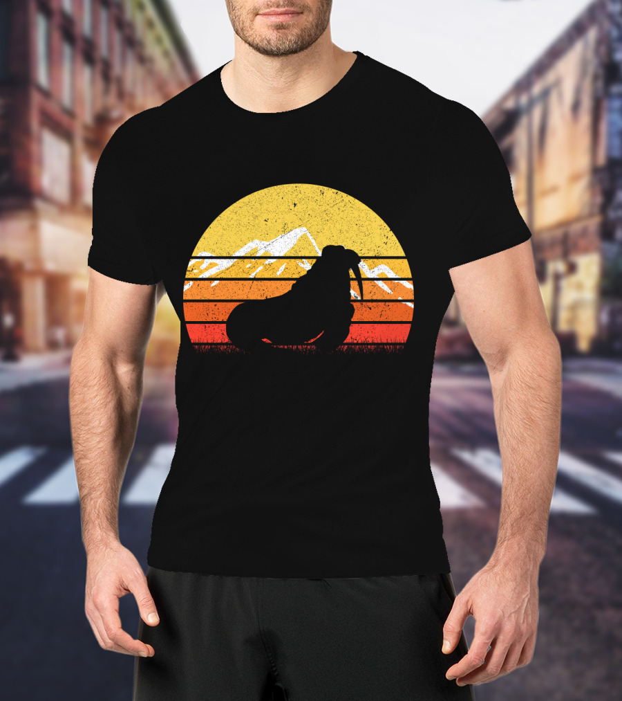 Retro Vintage Walrus Sunset Mountains T-Shirt