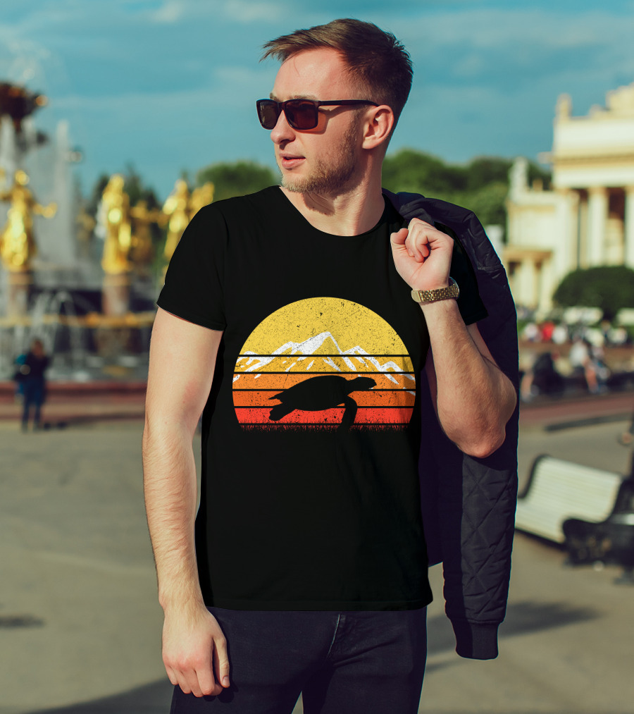 Retro Vintage Sea Turtle Sunset Mountain T-Shirt
