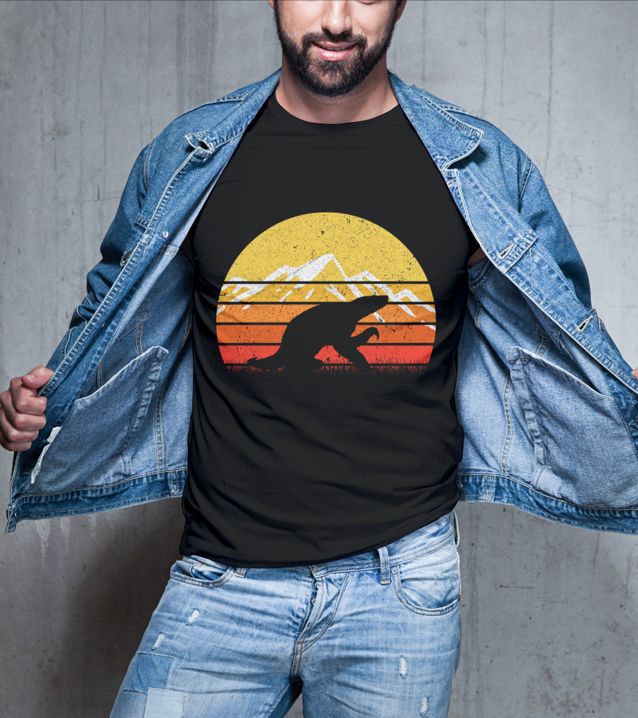Retro Vintage Sloth Silhouette Sunset Mountain Scene T-Shirt