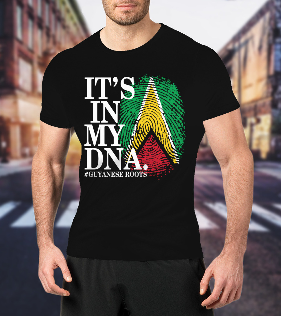 IT'S IN MY DNA Guyanese Roots Guyana Flag Fingerprint T-Shirt