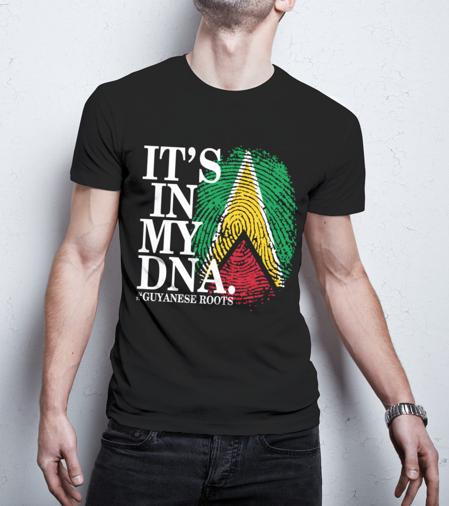 IT'S IN MY DNA Guyanese Roots Guyana Flag Fingerprint T-Shirt