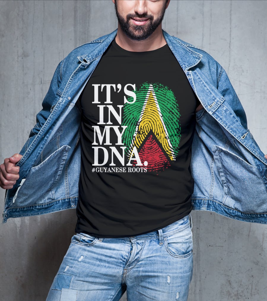 IT'S IN MY DNA Guyanese Roots Guyana Flag Fingerprint T-Shirt