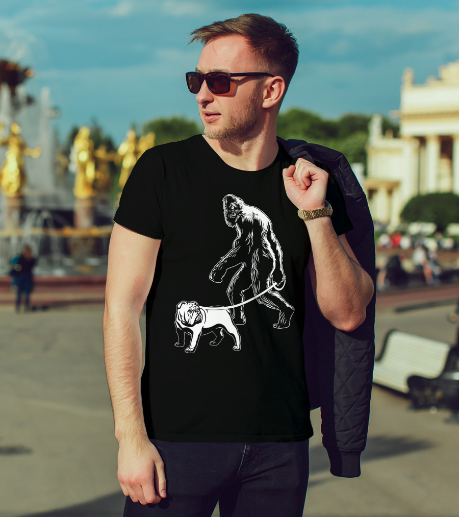 Bigfoot Walking Bulldog T-Shirt