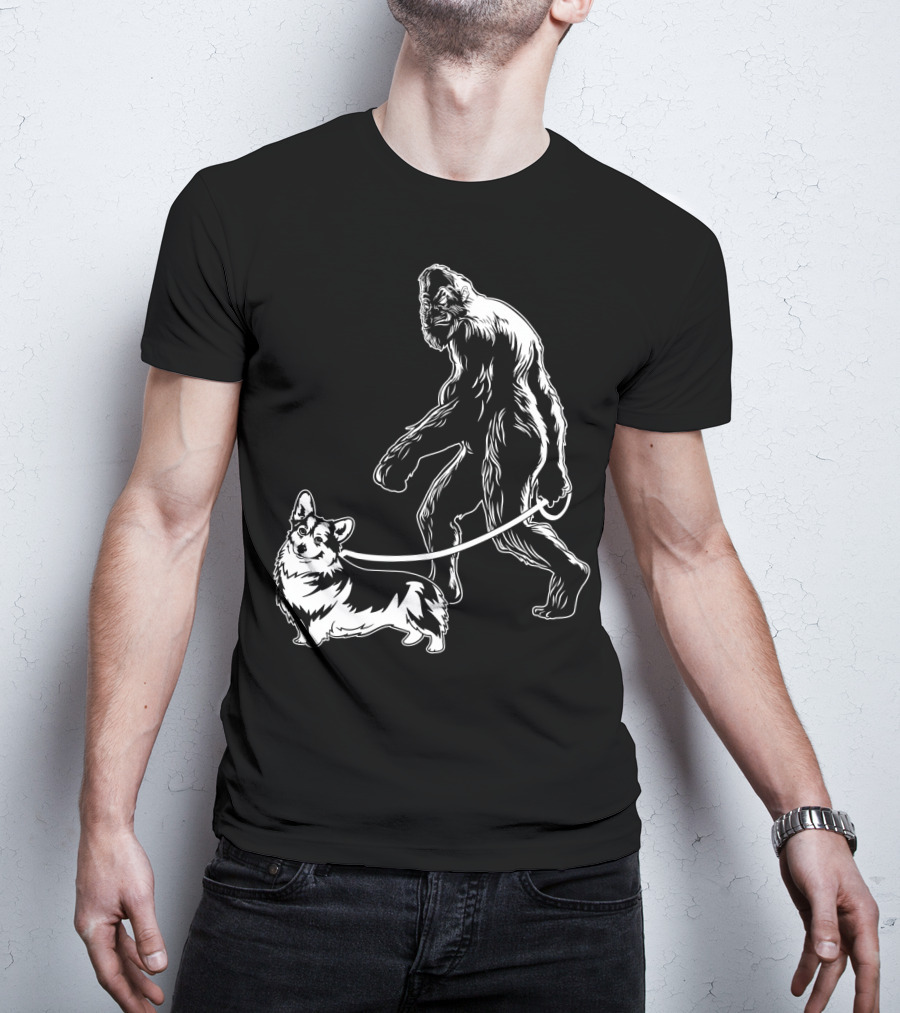 Bigfoot Walking Corgi Dog T-Shirt