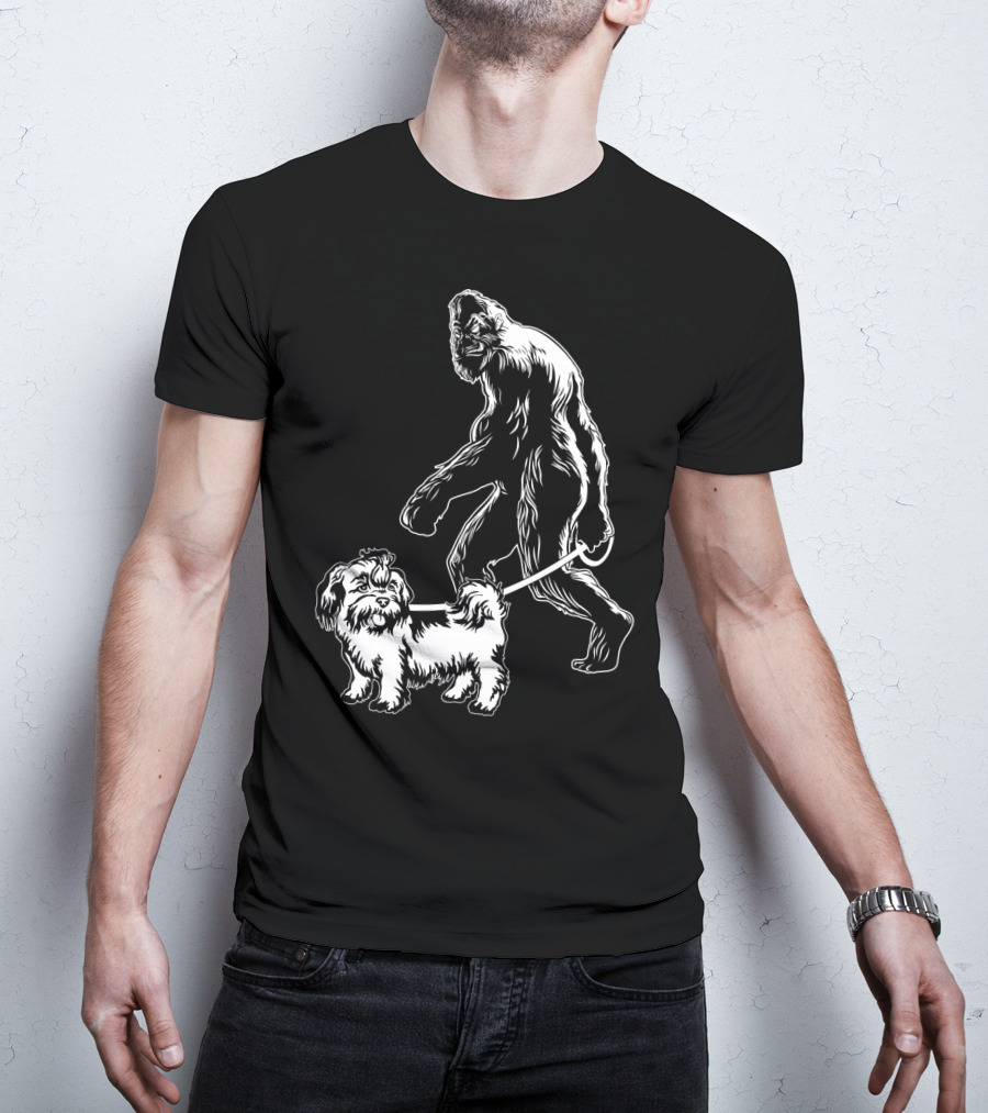 Bigfoot Walking Shih Tzu Dog T-Shirt