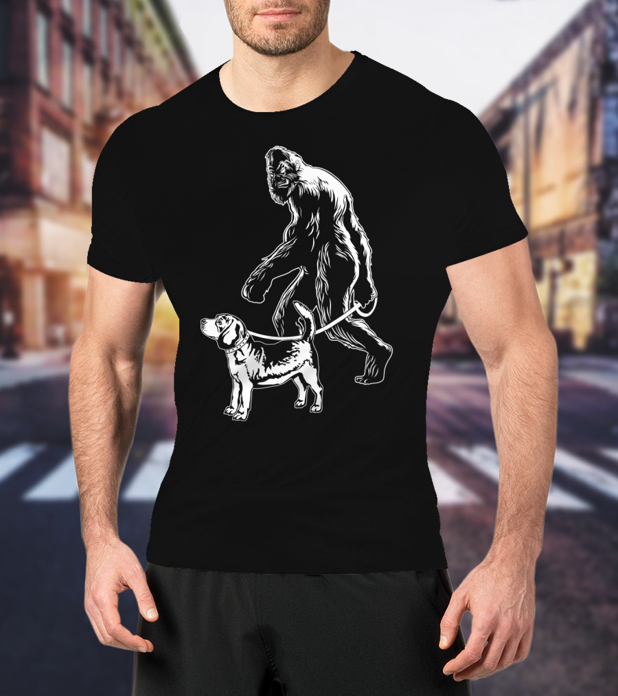 Bigfoot Walking Beagle Dog T-Shirt