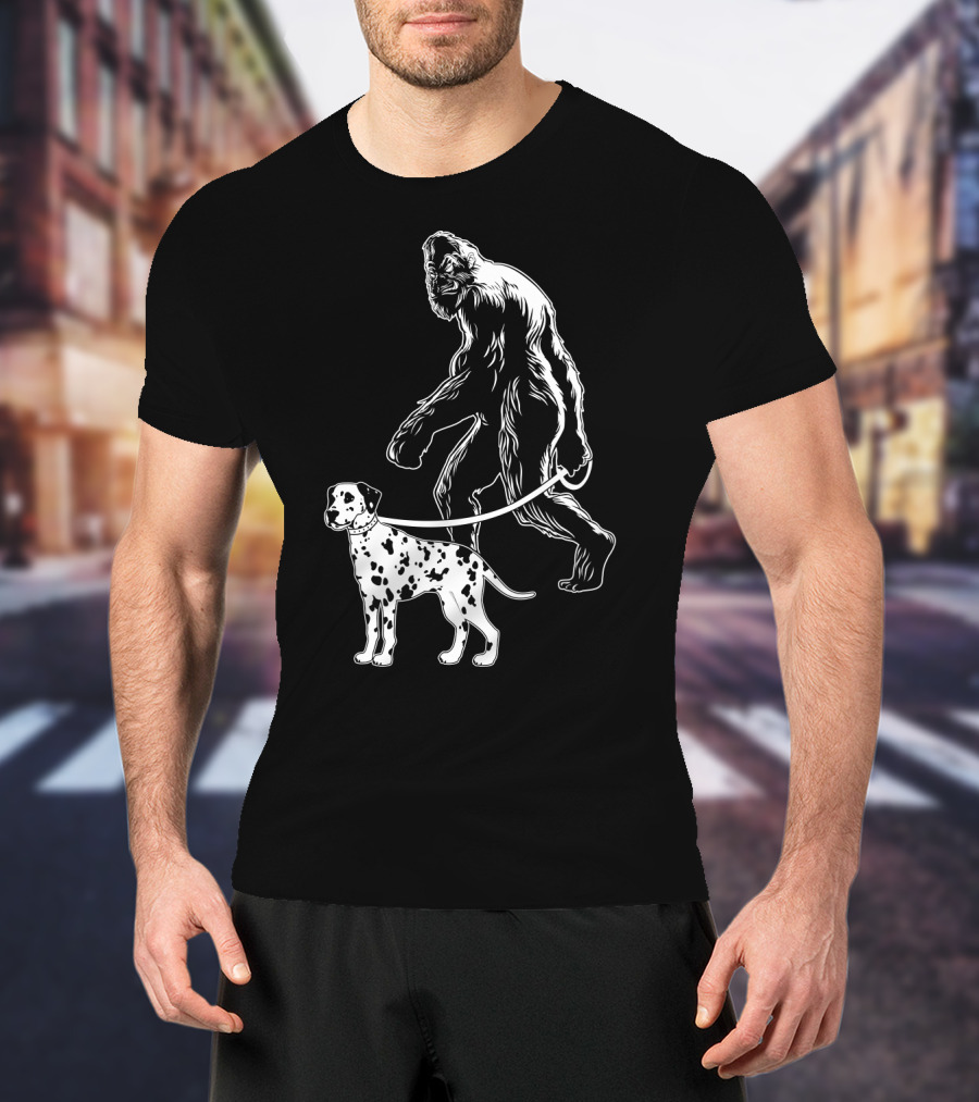 Bigfoot Walking Dalmatian Iconic Dog Companion Scene T-Shirt