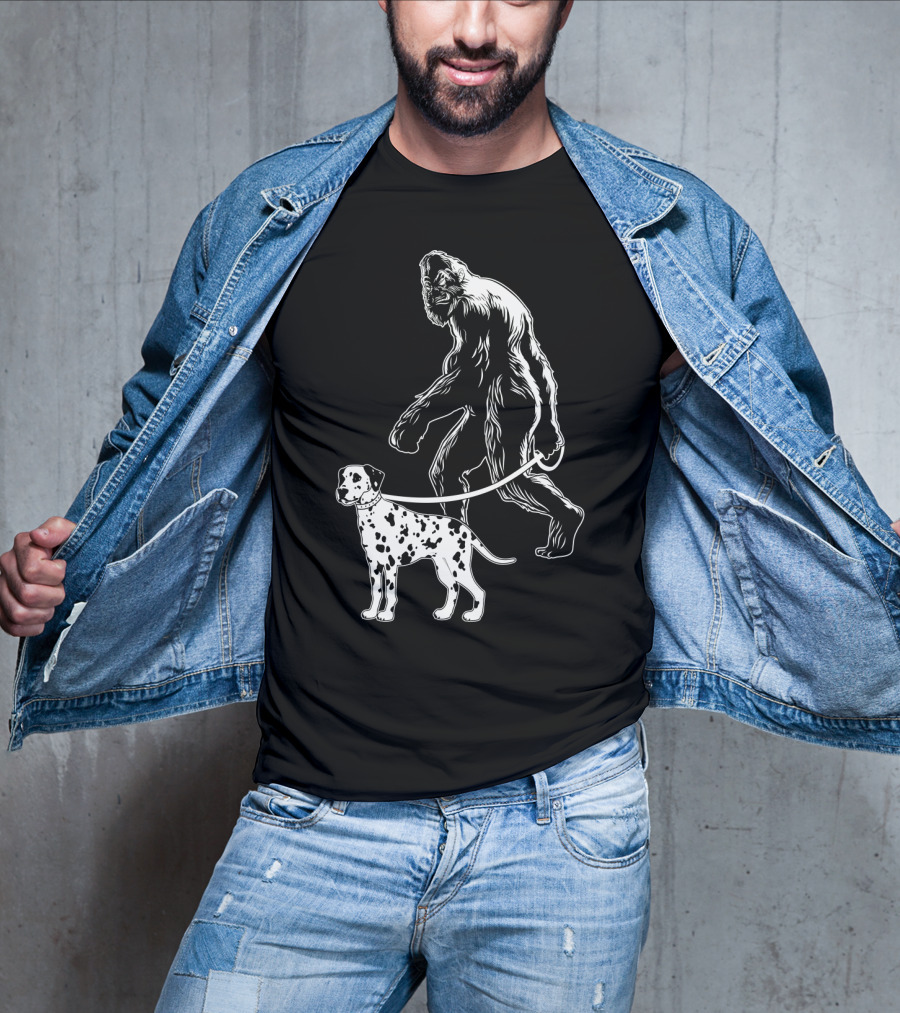 Bigfoot Walking Dalmatian Iconic Dog Companion Scene T-Shirt