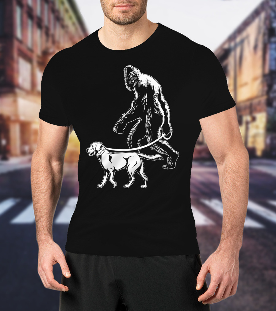 Bigfoot Walking Labrador Dog T-Shirt