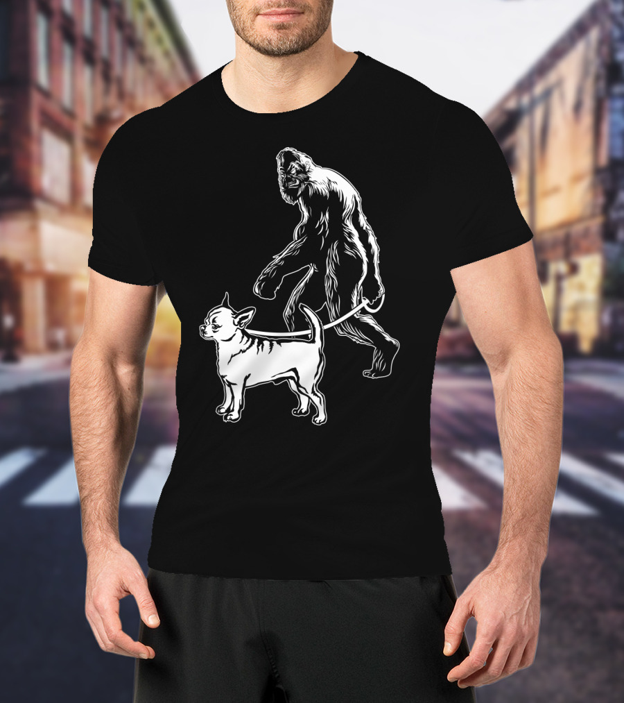Bigfoot Walking Chihuahua Dog T-Shirt