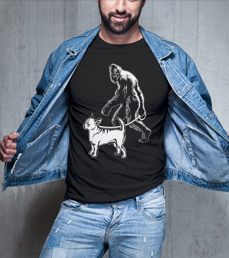 Bigfoot Walking Chihuahua Dog T-Shirt