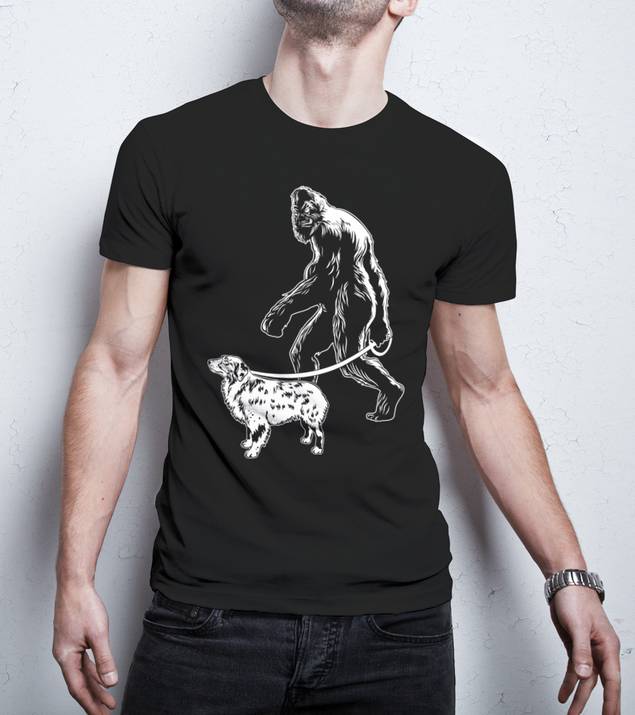 Bigfoot Walking Australian Shepherd Dog T-Shirt