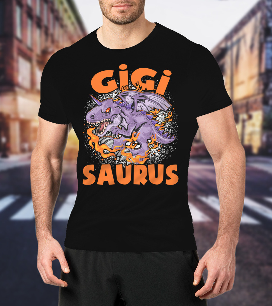 GIGI SAURUS Purple Fire-Breathing Dragon Dinosaur With Horns And Wings T-Shirt