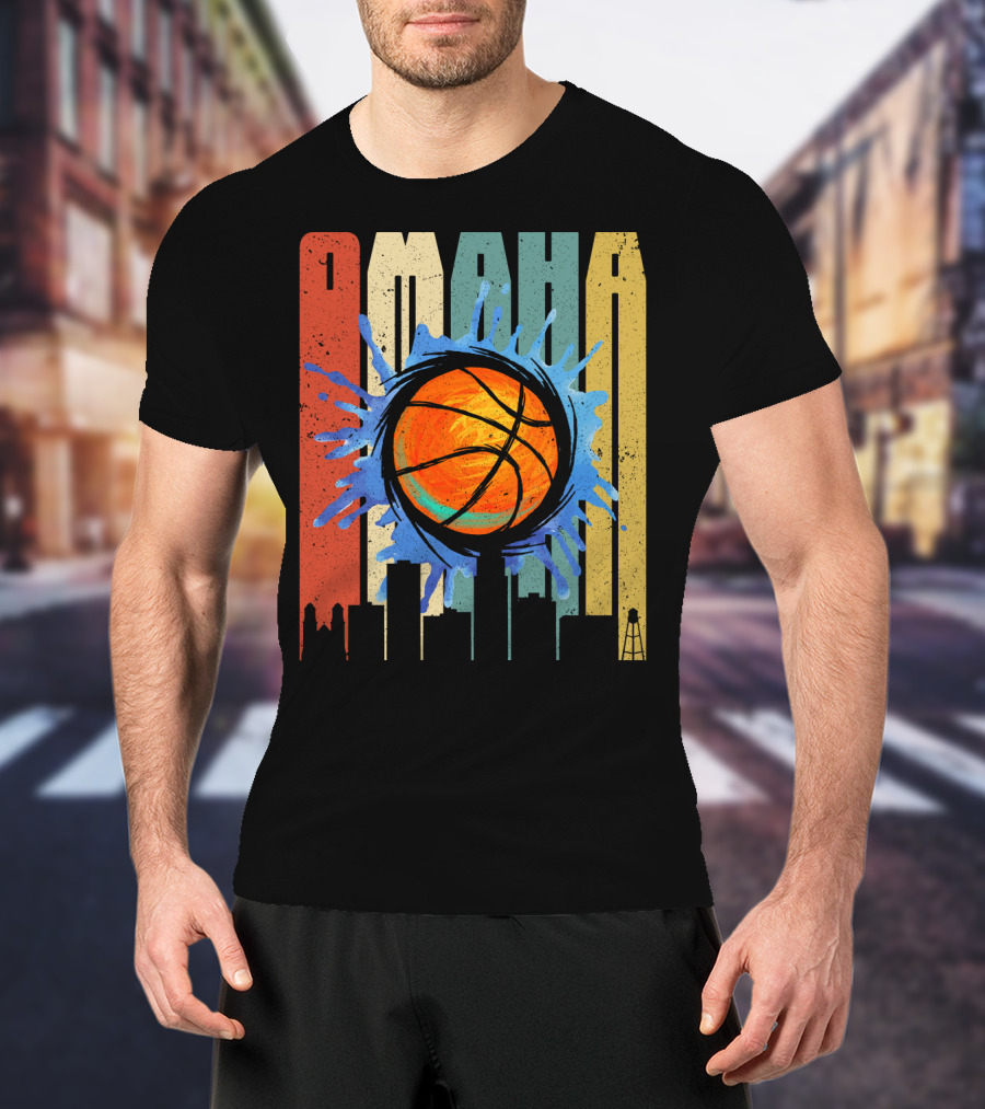 Omaha Basketball Skyline Vintage Splatter T-Shirt