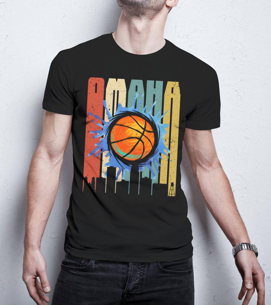 Omaha Basketball Skyline Vintage Splatter T-Shirt