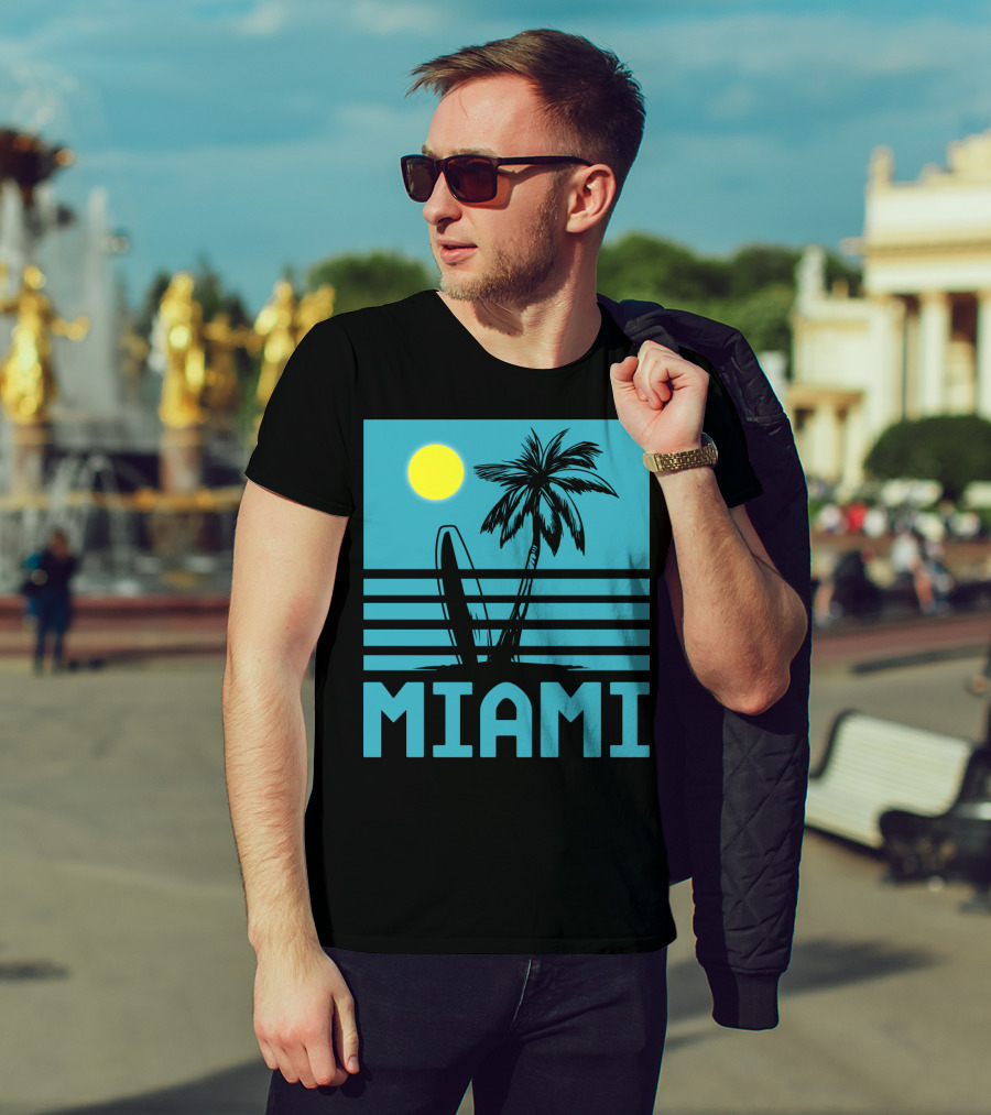 Miami Surf Palm Sunset Retro T-Shirt