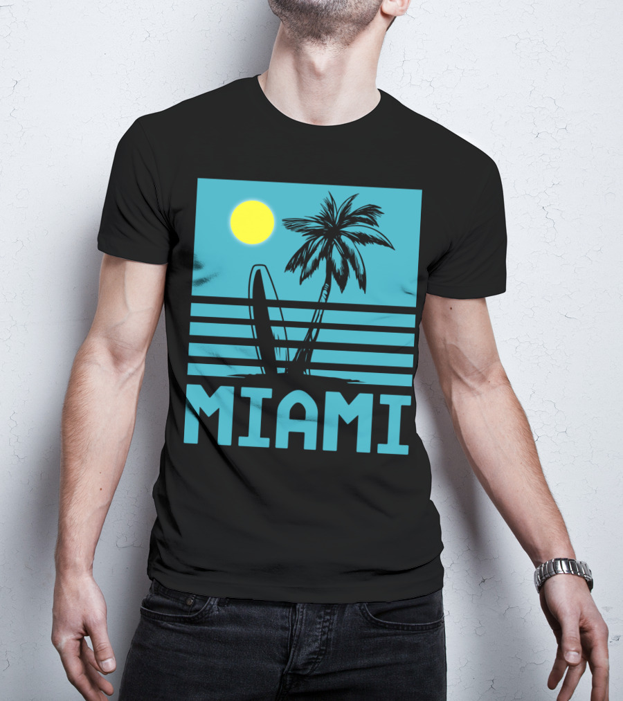 Miami Surf Palm Sunset Retro T-Shirt