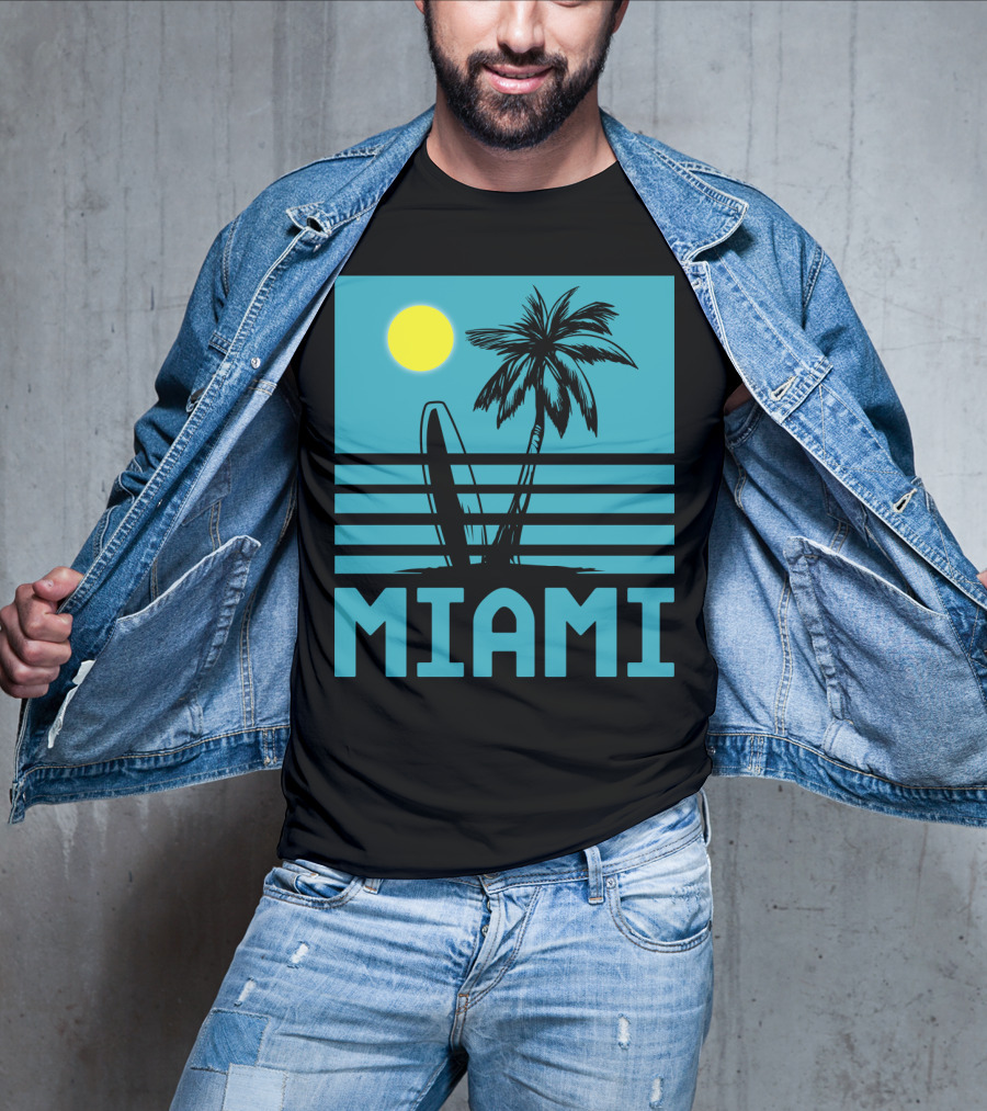 Miami Surf Palm Sunset Retro T-Shirt