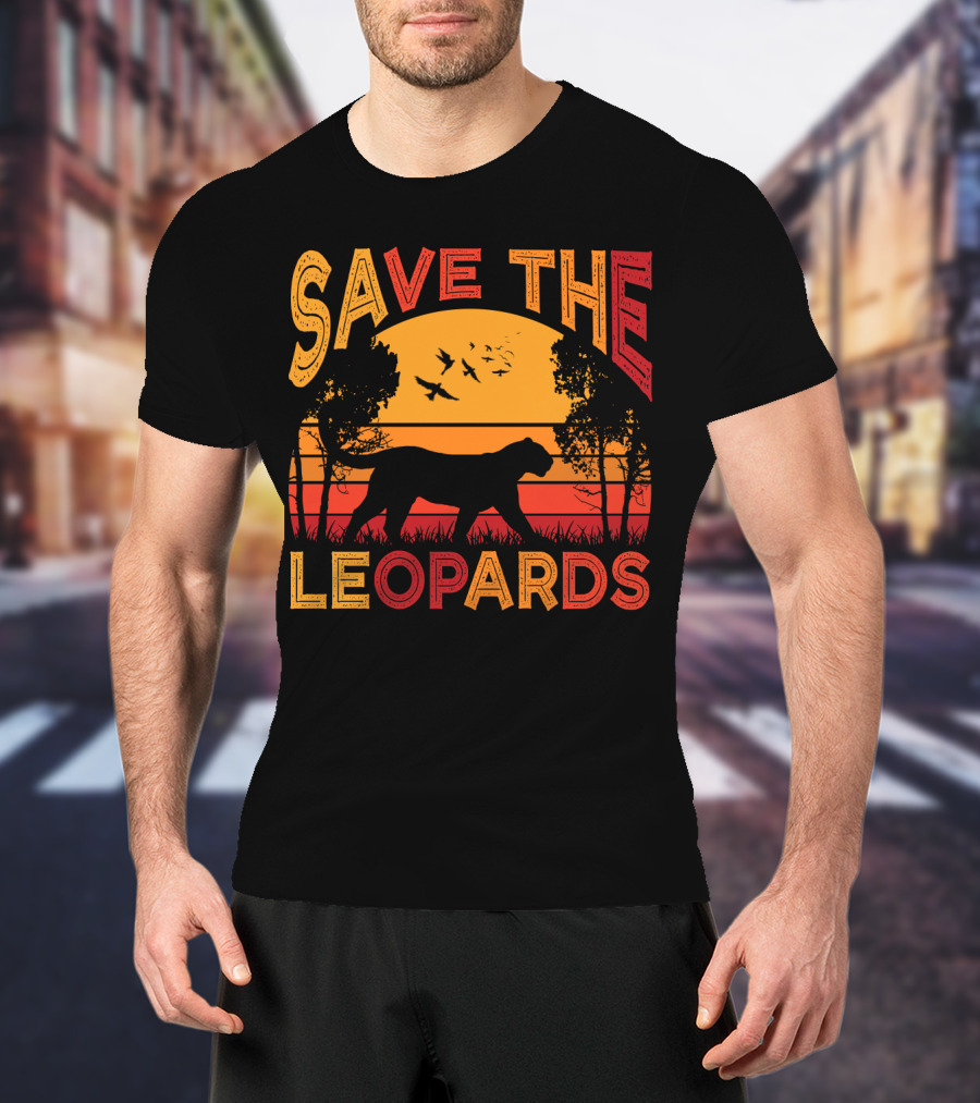 SAVE THE LEOPARDS Sunset Silhouette With Birds And Trees T-Shirt