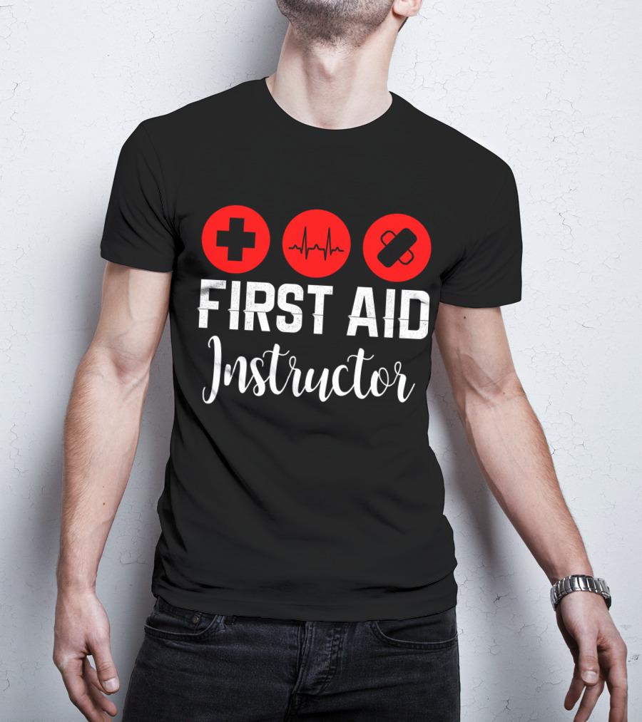 First Aid Instructor Cross Heartbeat Bandage Red Icons T-Shirt