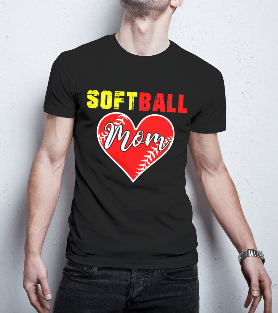 Softball Mom Heart Softball Fans T-Shirt