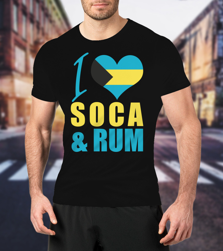 I Love Soca And Rum Bahamas Flag Heart T-Shirt