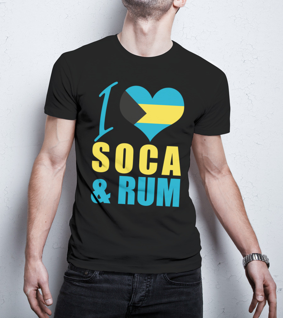 I Love Soca And Rum Bahamas Flag Heart T-Shirt