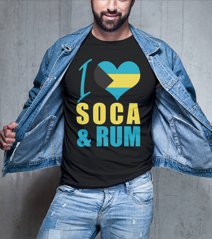 I Love Soca And Rum Bahamas Flag Heart T-Shirt