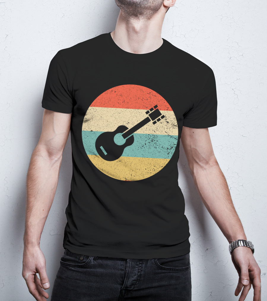 Vintage Retro Guitar Silhouette With Striped Circle T-Shirt