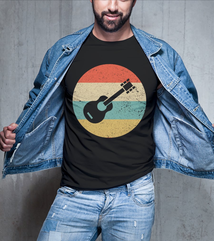 Vintage Retro Guitar Silhouette With Striped Circle T-Shirt