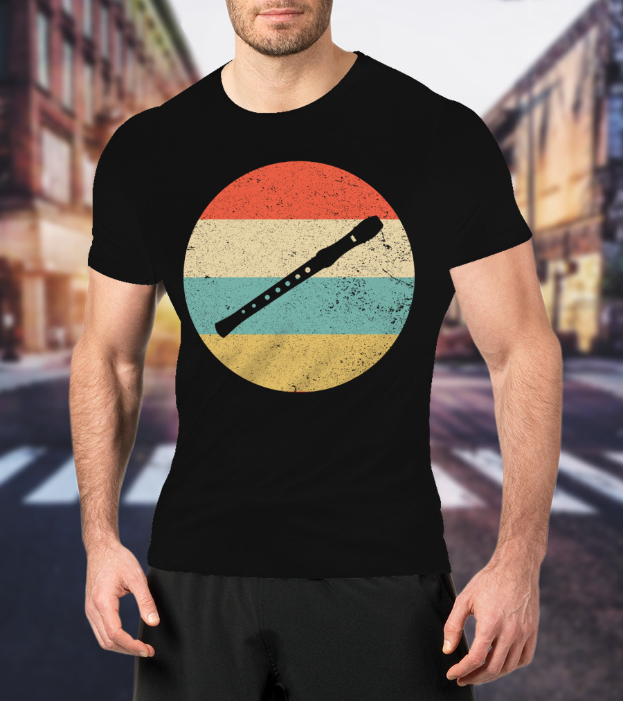 Vintage Retro Flute Circle With Stripes T-Shirt
