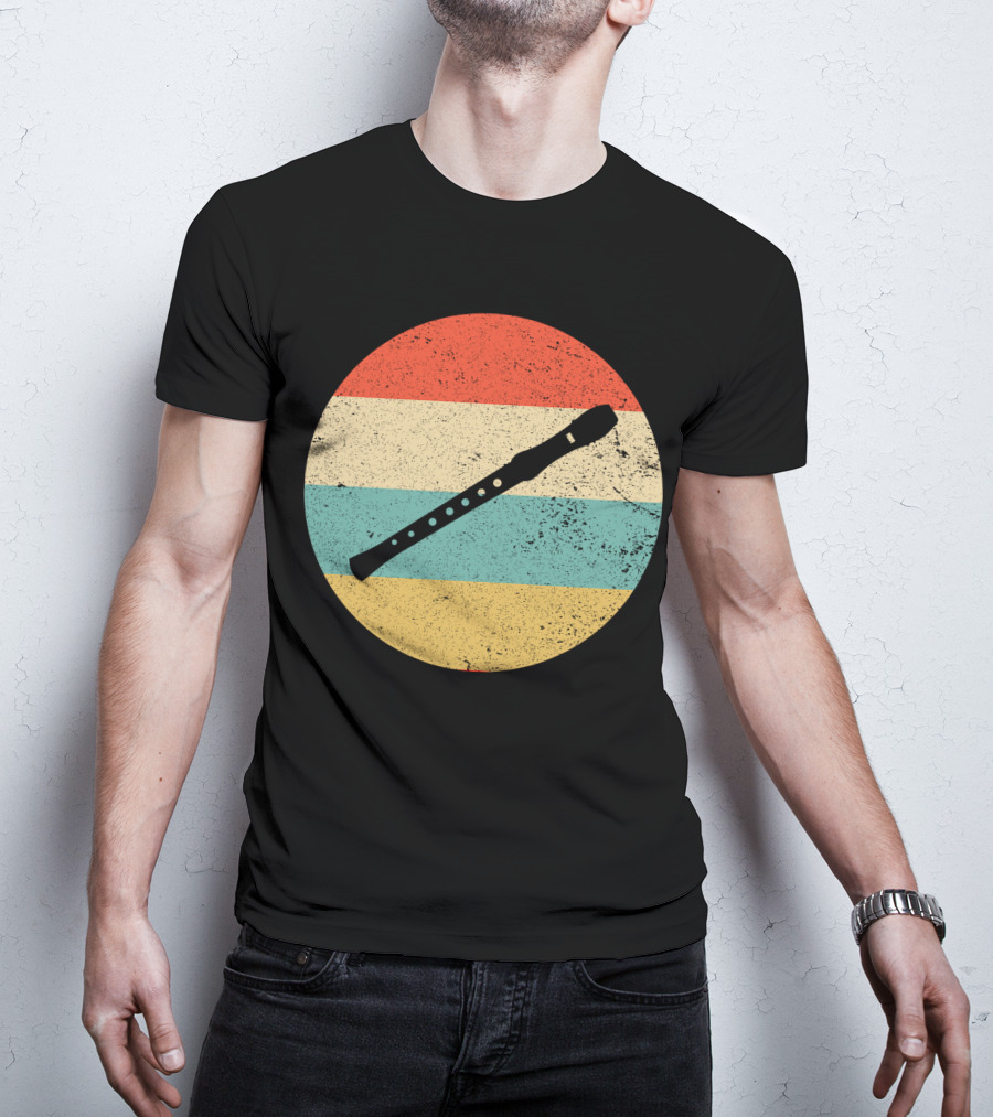 Vintage Retro Flute Circle With Stripes T-Shirt
