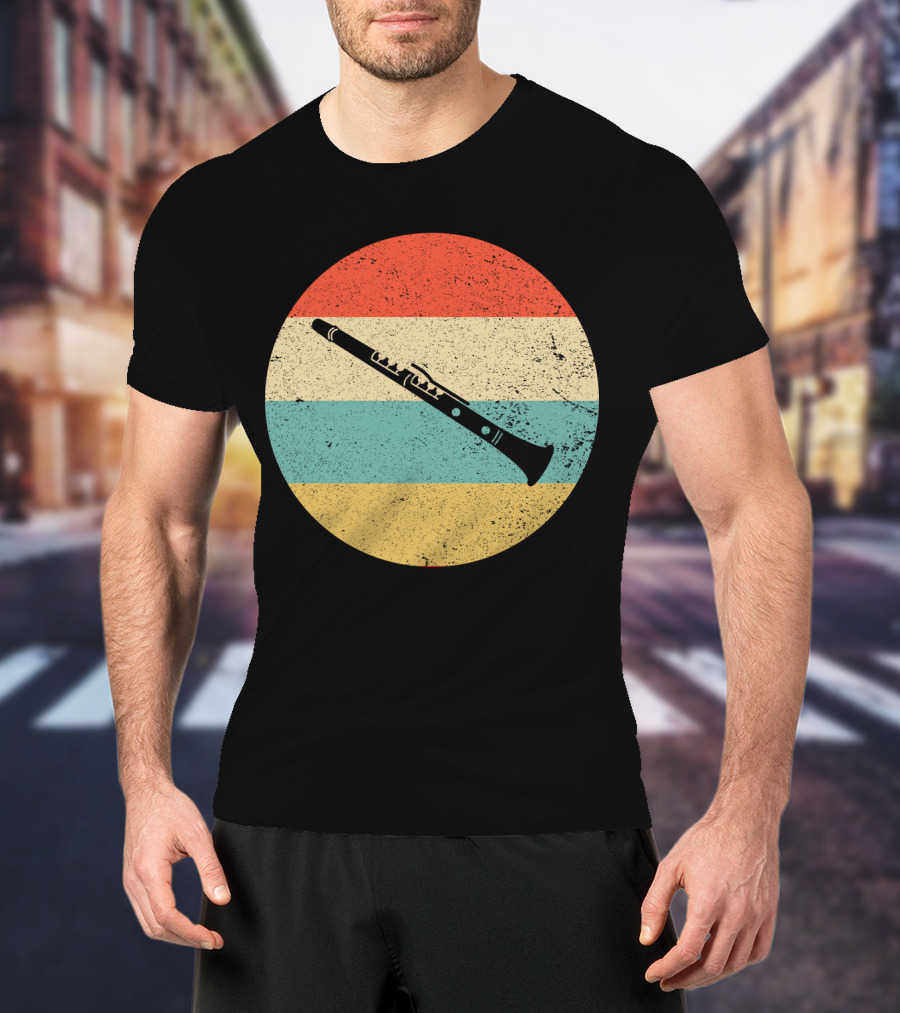 Vintage Retro Clarinet Stripes Circle T-Shirt