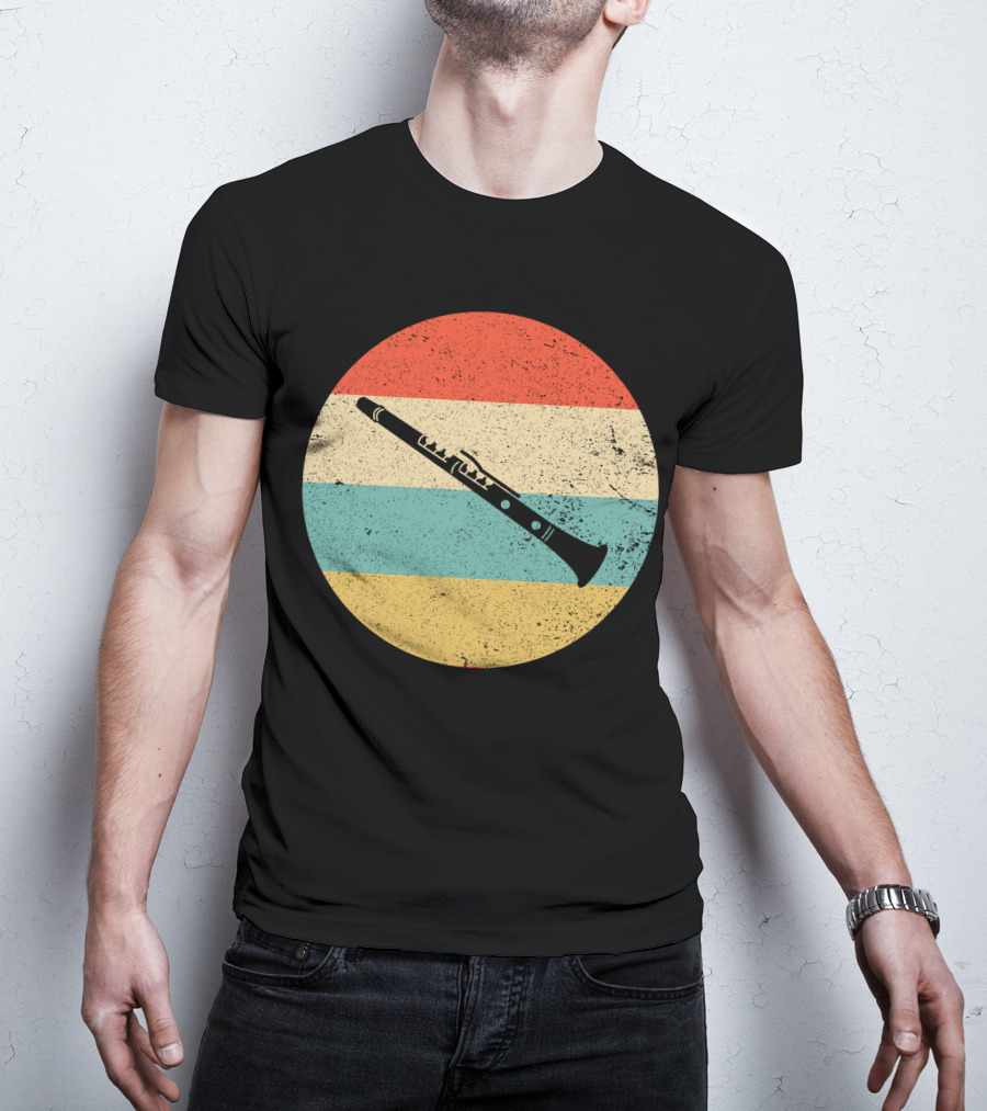Vintage Retro Clarinet Stripes Circle T-Shirt