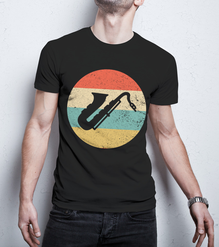 Retro Saxophone Circle Stripes Vintage T-Shirt