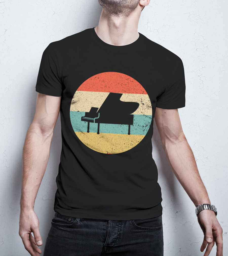 Vintage Retro Piano Silhouette With Stripes T-Shirt