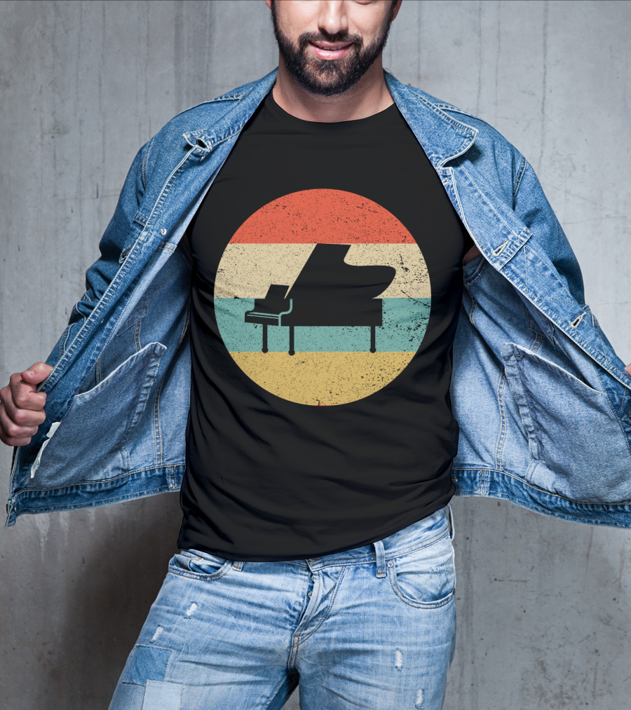 Vintage Retro Piano Silhouette With Stripes T-Shirt