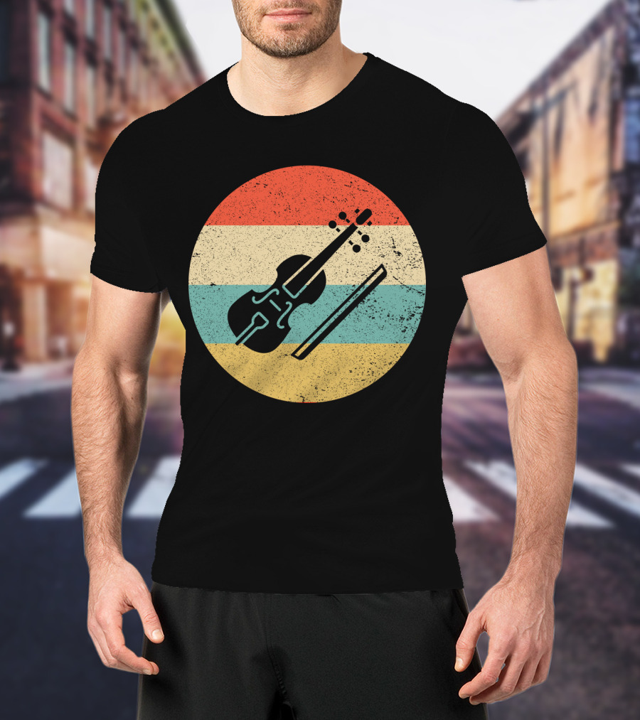 Vintage Retro Viola Instrument Silhouette With Stripes T-Shirt